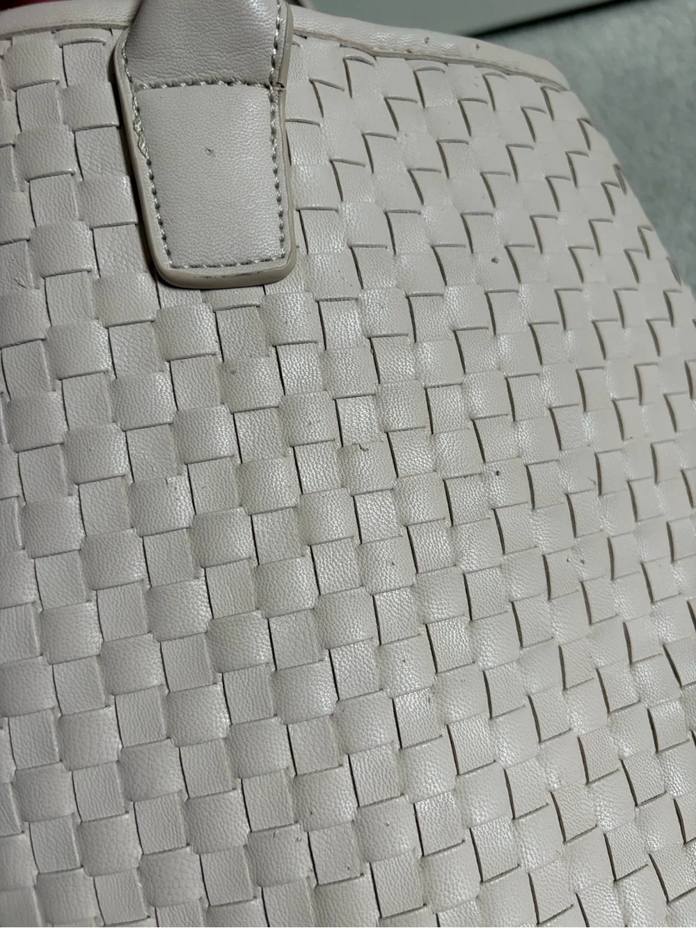 Lulu Dharma Cream Vegan Faux Leather Woven Texture Large Tote Shoulder Bag